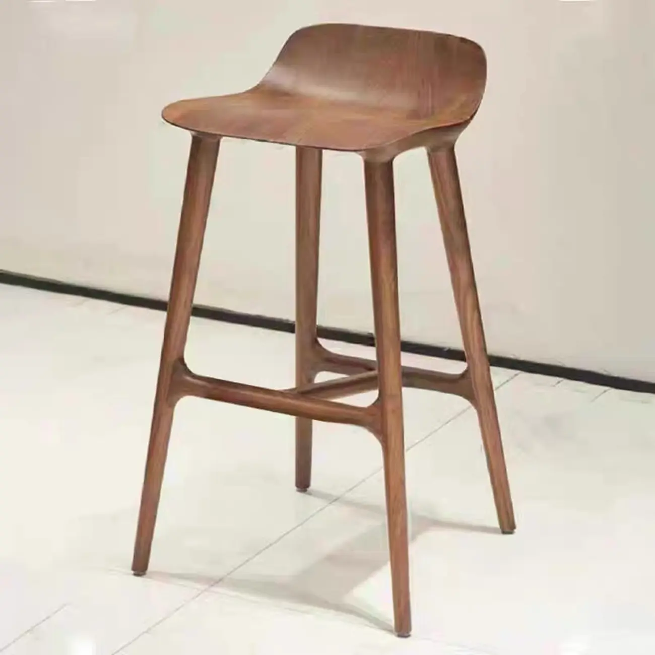Scandinavian Saddle Brown Solid Wood Armless Bar Stools Image - 1 | homeyfad