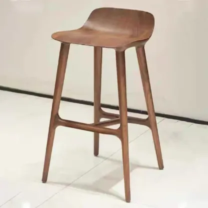 Scandinavian Saddle Brown Solid Wood Armless Bar Stools Image - 1