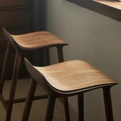 Scandinavian Saddle Brown Solid Wood Armless Bar Stools Image - 4