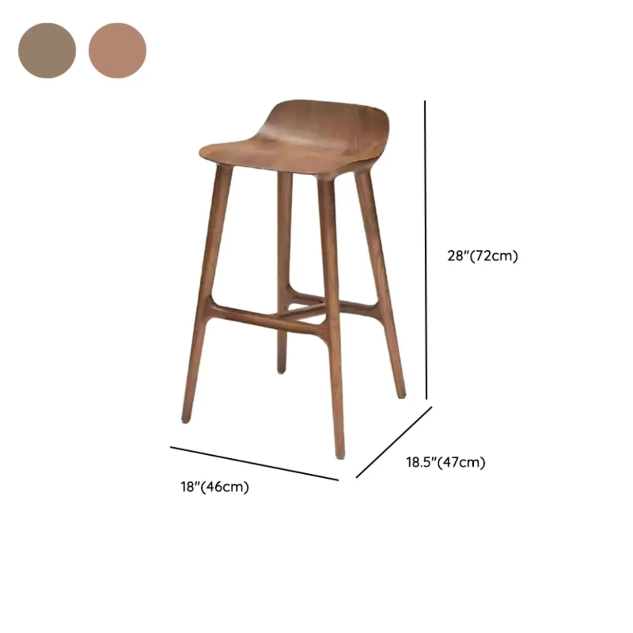 Scandinavian Saddle Brown Solid Wood Armless Bar Stools Image - 8