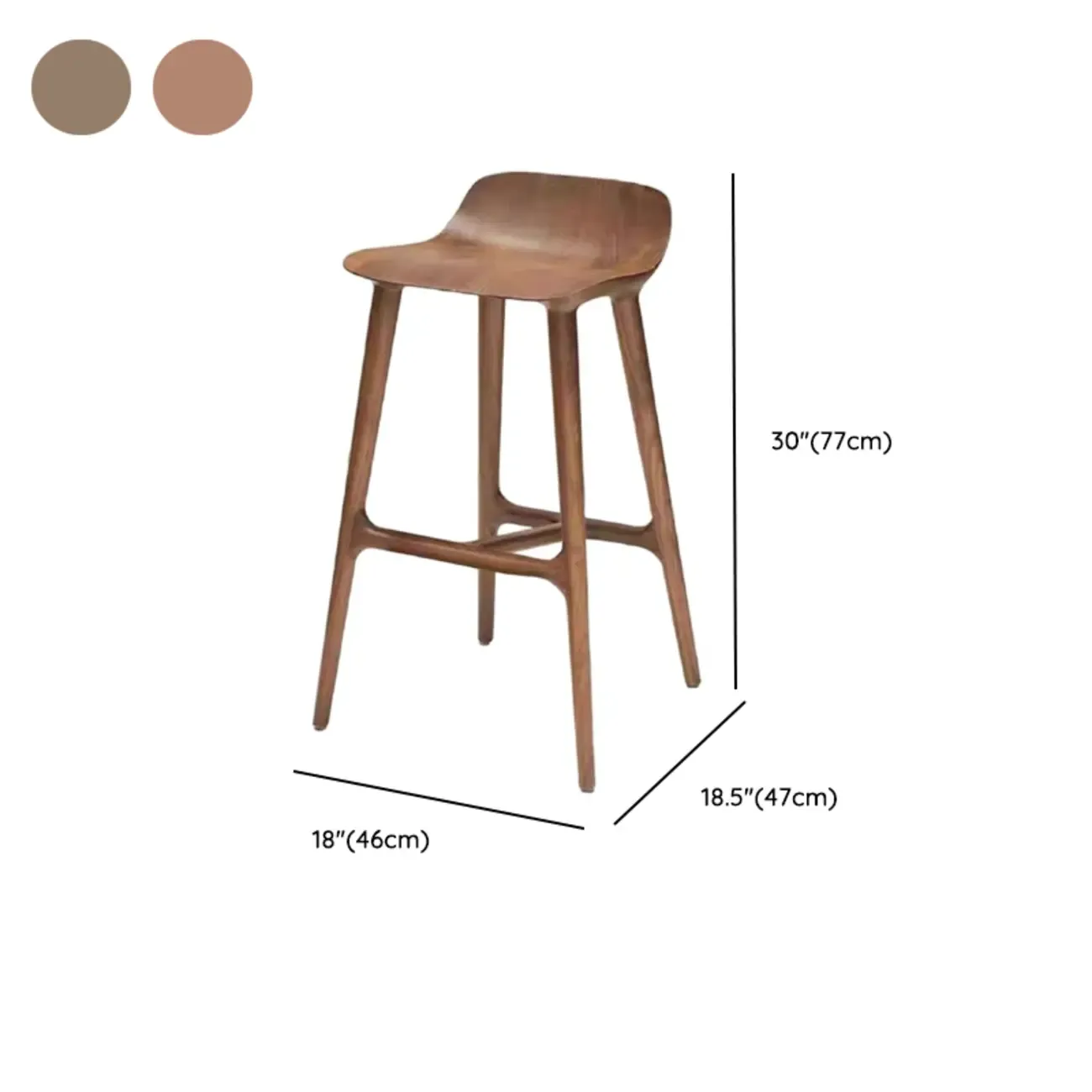 Scandinavian Saddle Brown Solid Wood Armless Bar Stools Image - 9