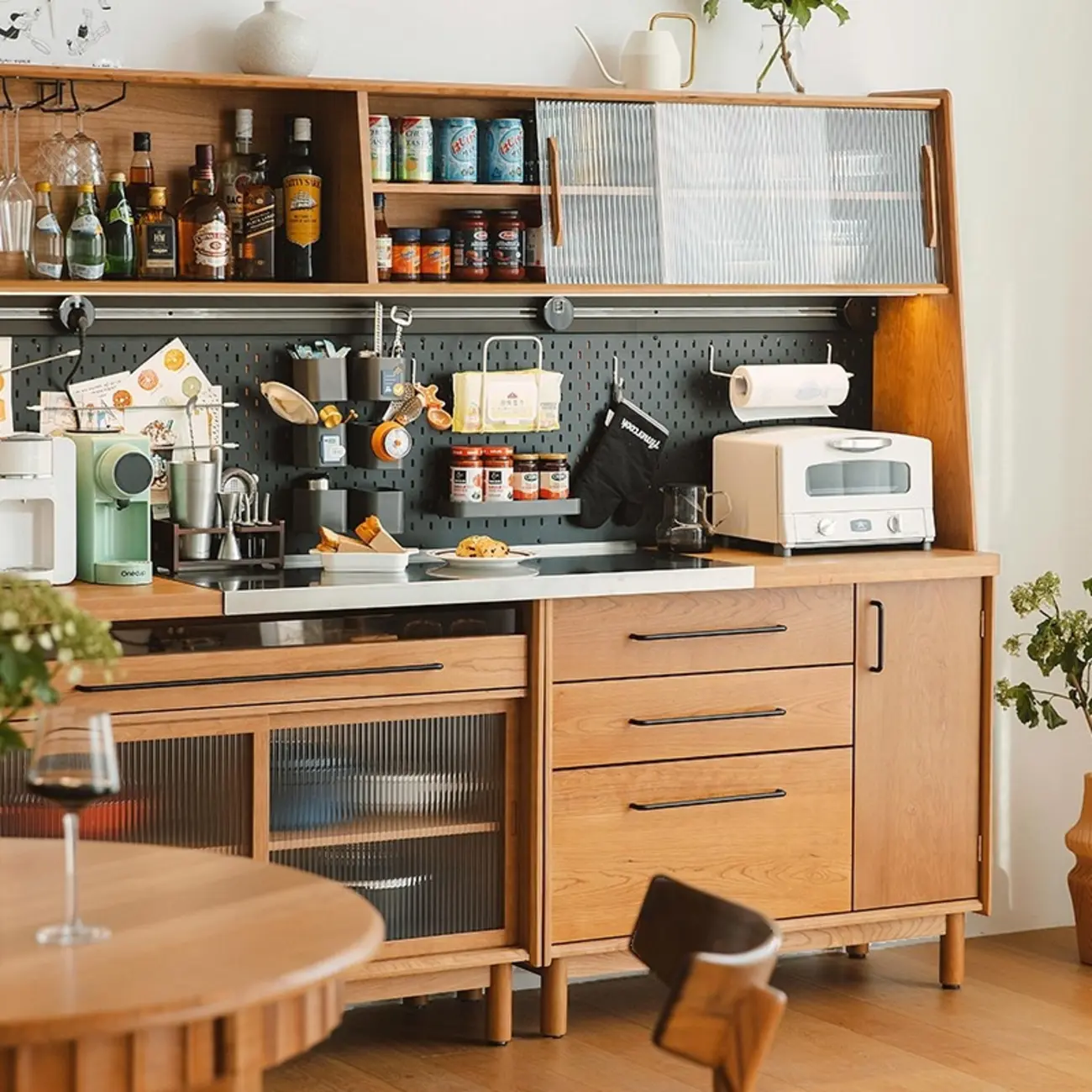 Modern Cherry Pine Kitchen Storage Cabinet Image - 1 | homeyfad