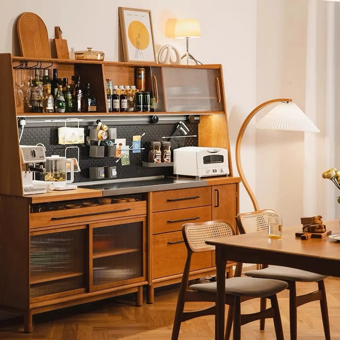 Modern Cherry Pine Kitchen Storage Cabinet Image - 3 | homeyfad