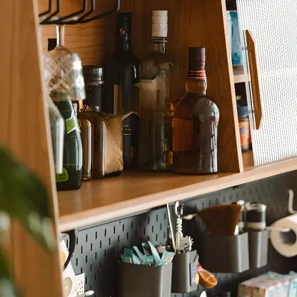 Modern Cherry Pine Kitchen Storage Cabinet Image - 4