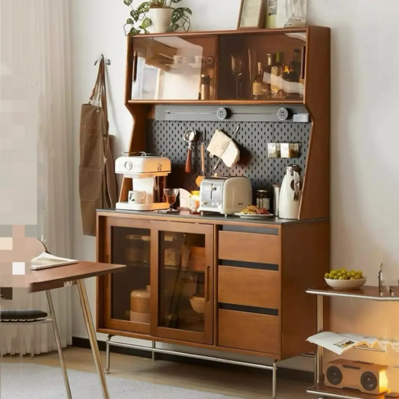 Modern Pine Cherry Wood Sliding Door Buffet Image - 1