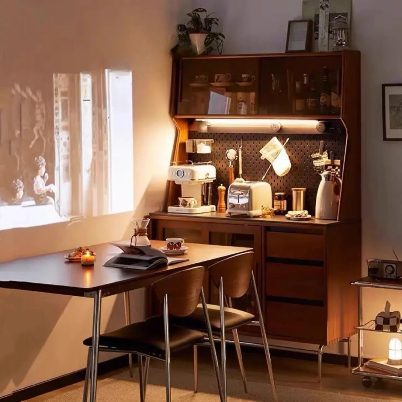 Modern Pine Cherry Wood Sliding Door Buffet Image - 2