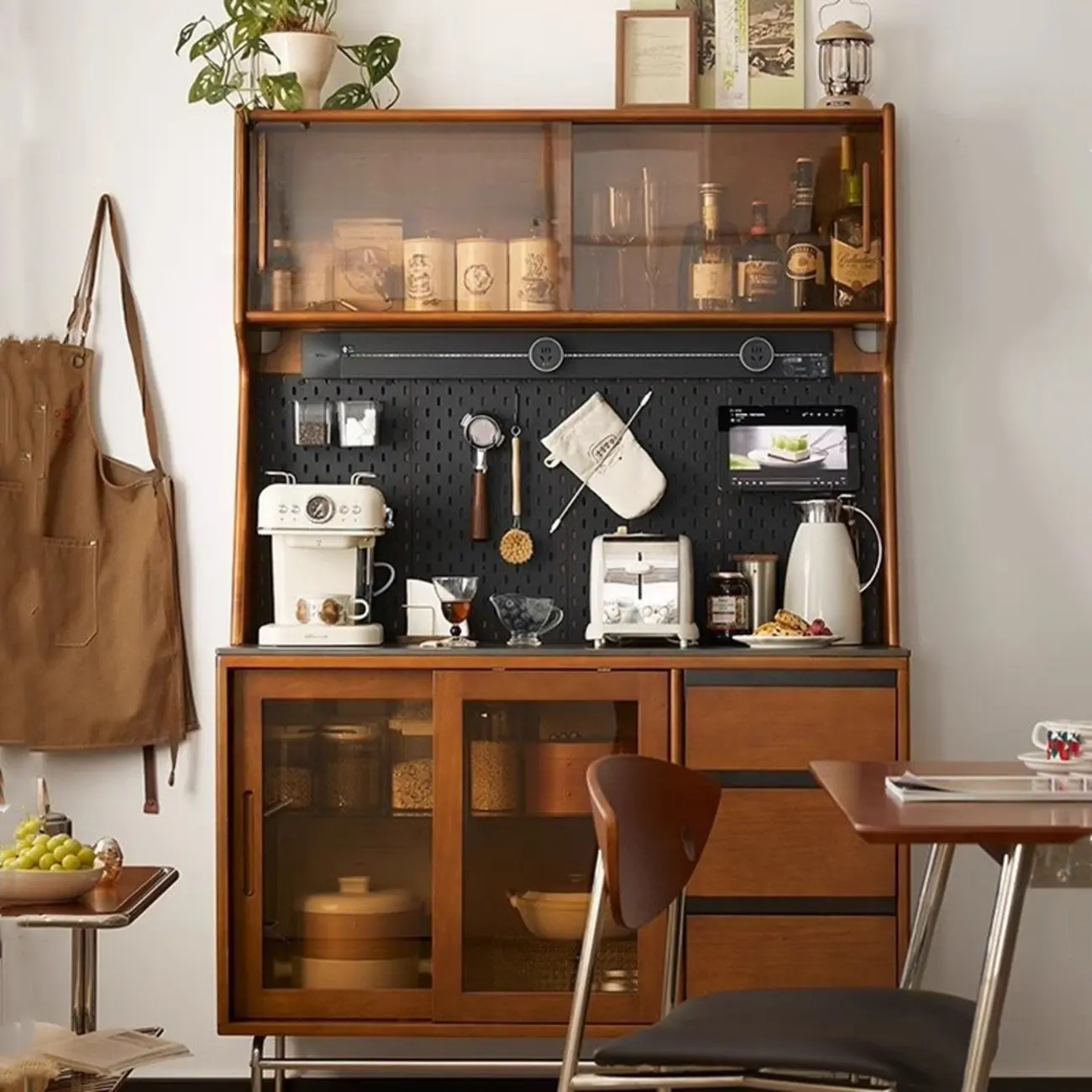 Modern Pine Cherry Wood Sliding Door Buffet Image - 3 | homeyfad