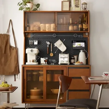 Modern Pine Cherry Wood Sliding Door Buffet Image - 3