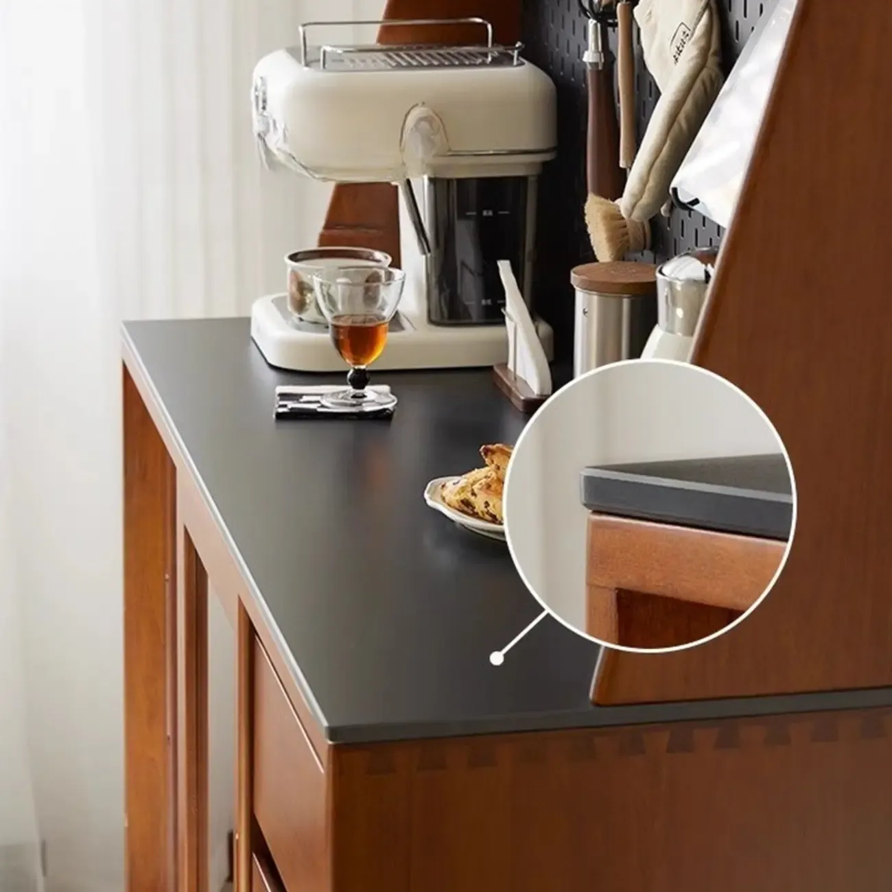 Modern Pine Cherry Wood Sliding Door Buffet Image - 4