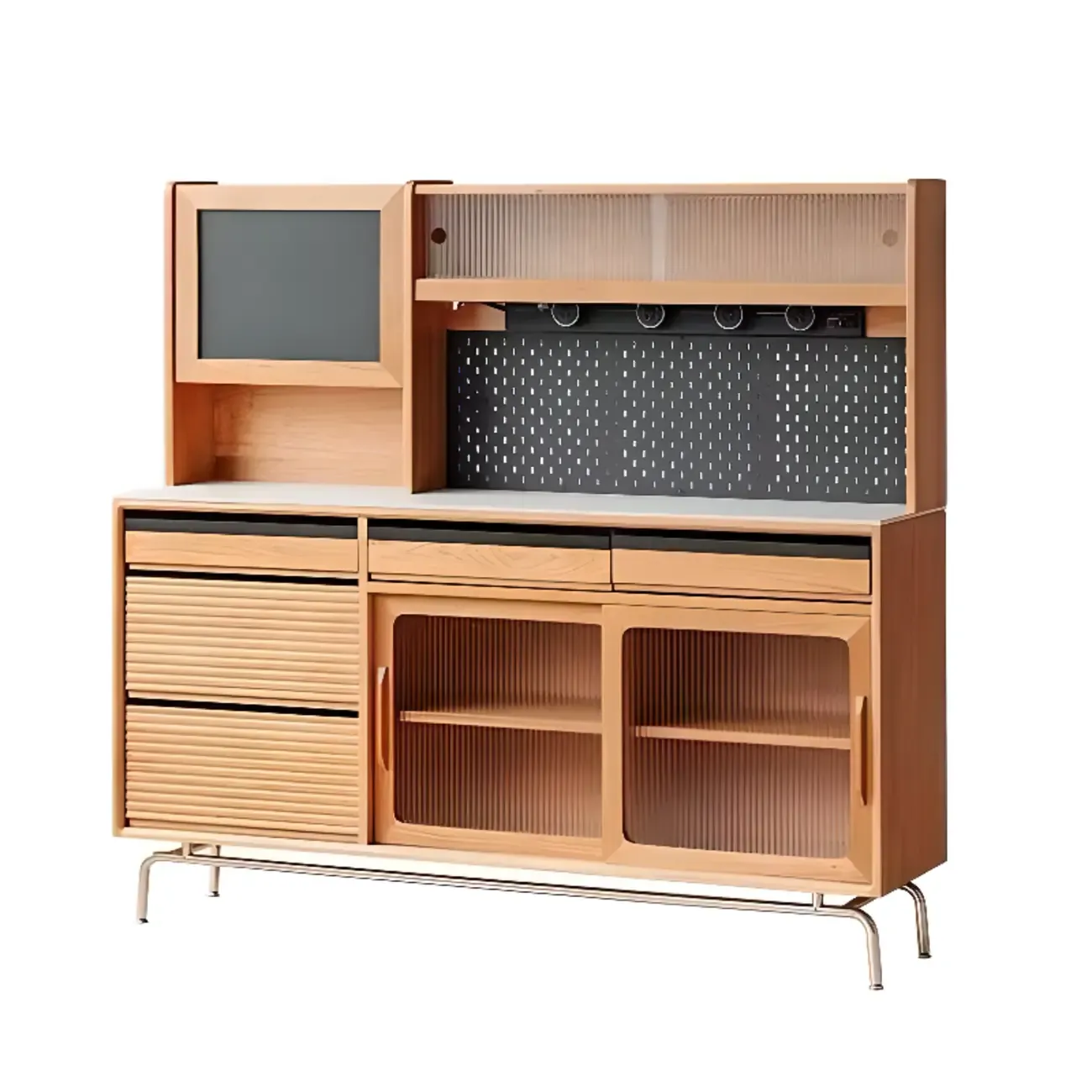 Modern Wood Sideboard with Cabinets and Stone Top Image - 2