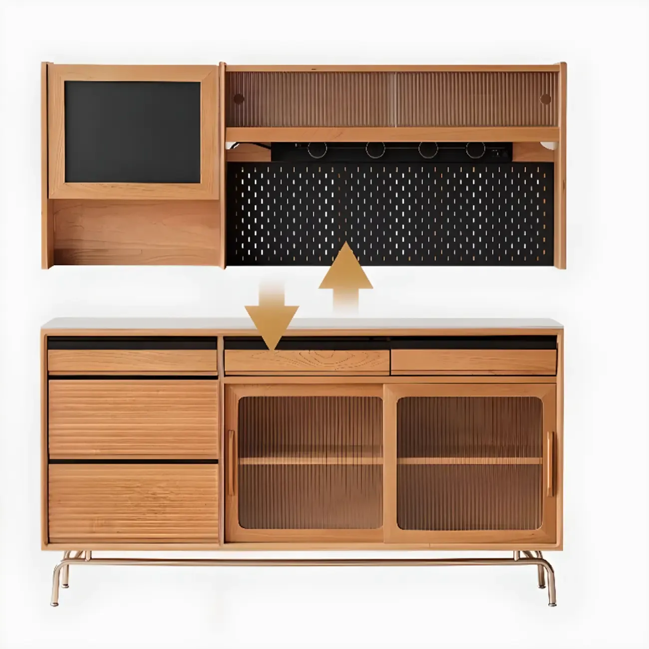 Modern Wood Sideboard with Cabinets and Stone Top Image - 4