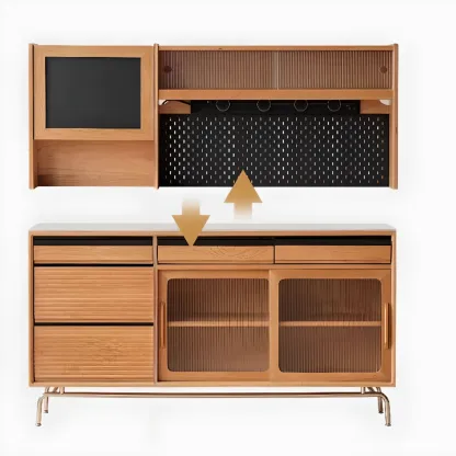 Modern Wood Sideboard with Cabinets and Stone Top Image - 4