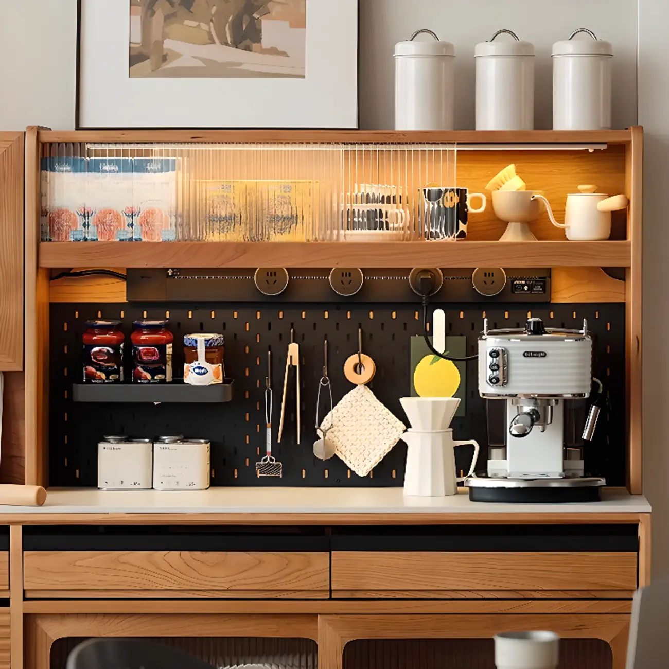 Modern Wood Sideboard with Cabinets and Stone Top Image - 5 | homeyfad