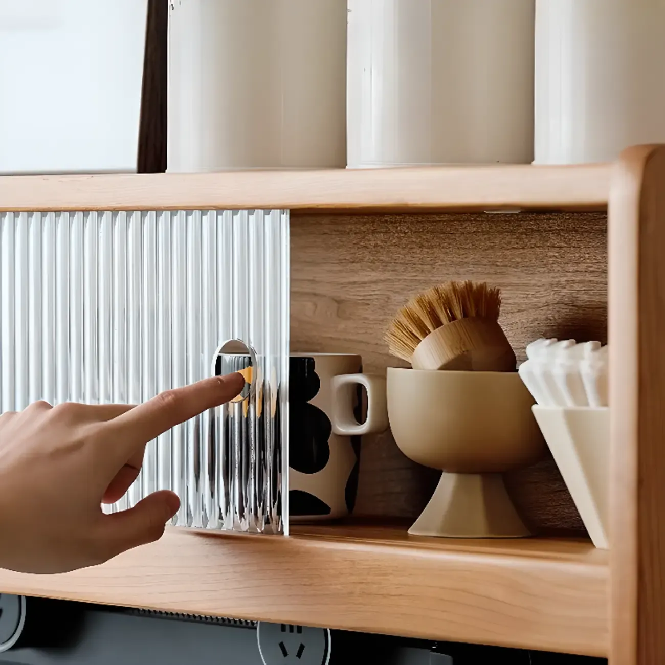 Modern Wood Sideboard with Cabinets and Stone Top Image - 6