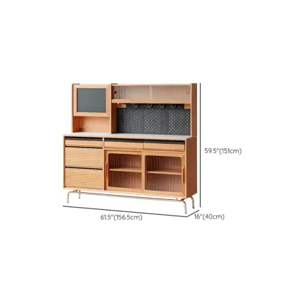 Modern Wood Sideboard with Cabinets and Stone Top Image - 13