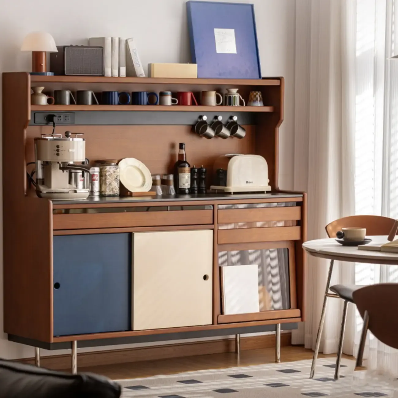 Modern Wooden Buffet Table with Storage Cabinets Image - 3