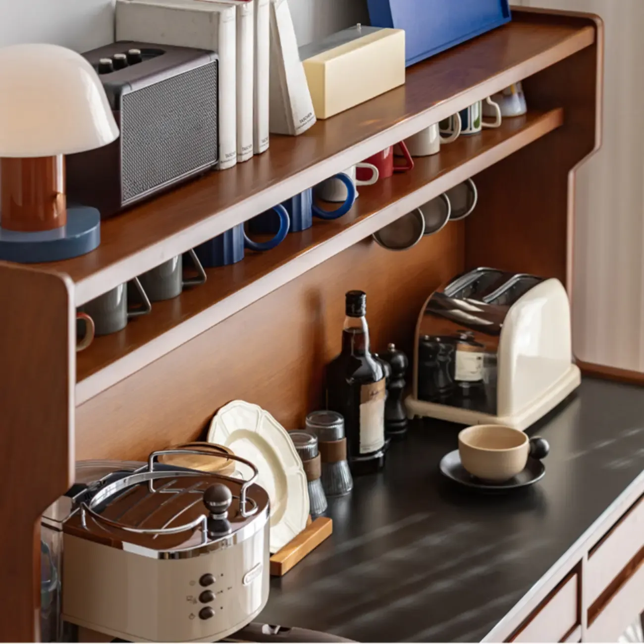 Modern Wooden Buffet Table with Storage Cabinets Image - 8