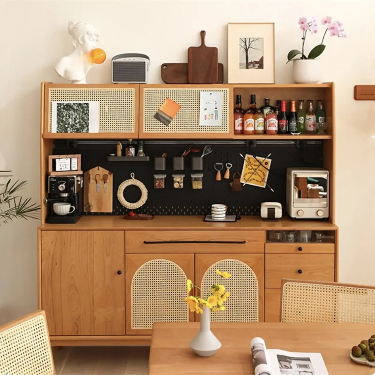 Modern Pine Cherry Wood Narrow Kitchen Sideboard Image - 1