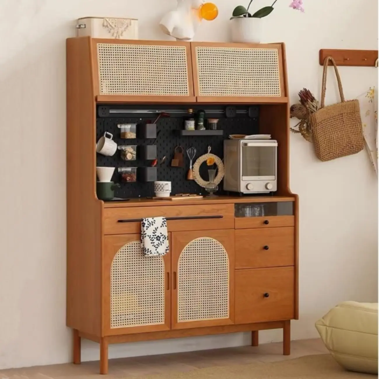 Modern Pine Cherry Wood Narrow Kitchen Sideboard Image - 2 | homeyfad