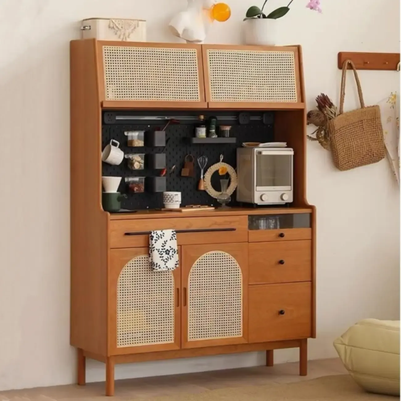 Modern Pine Cherry Wood Narrow Kitchen Sideboard Image - 2