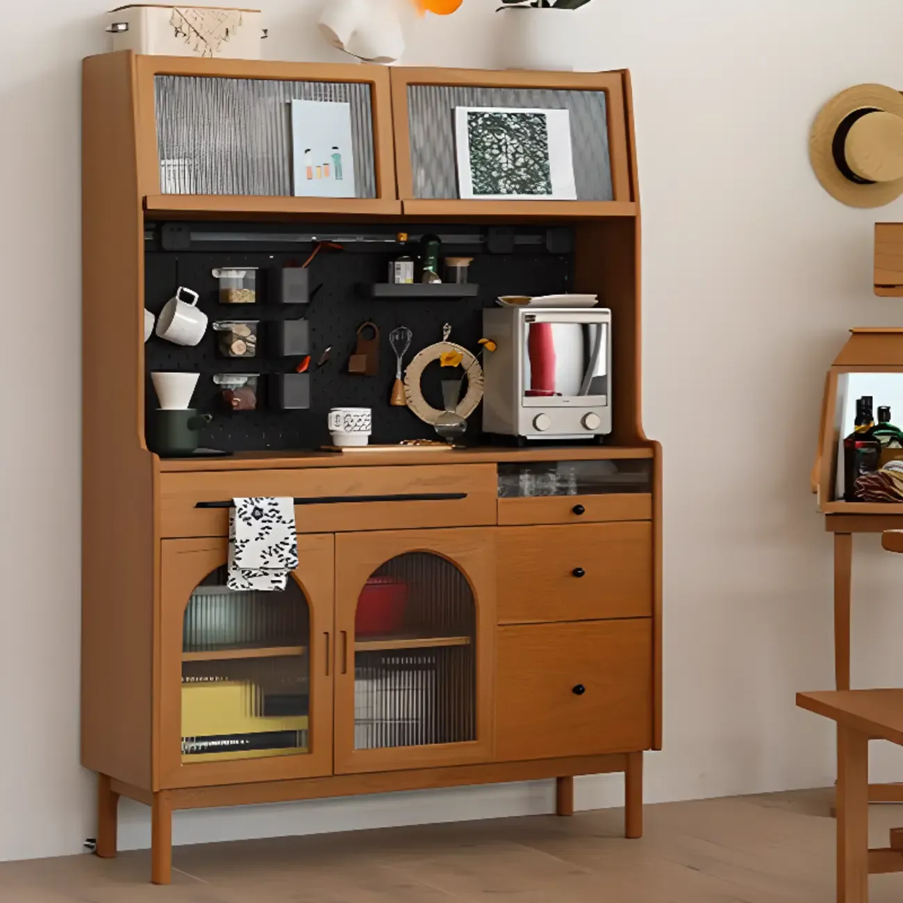 Modern Pine Cherry Wood Narrow Kitchen Sideboard Image - 3