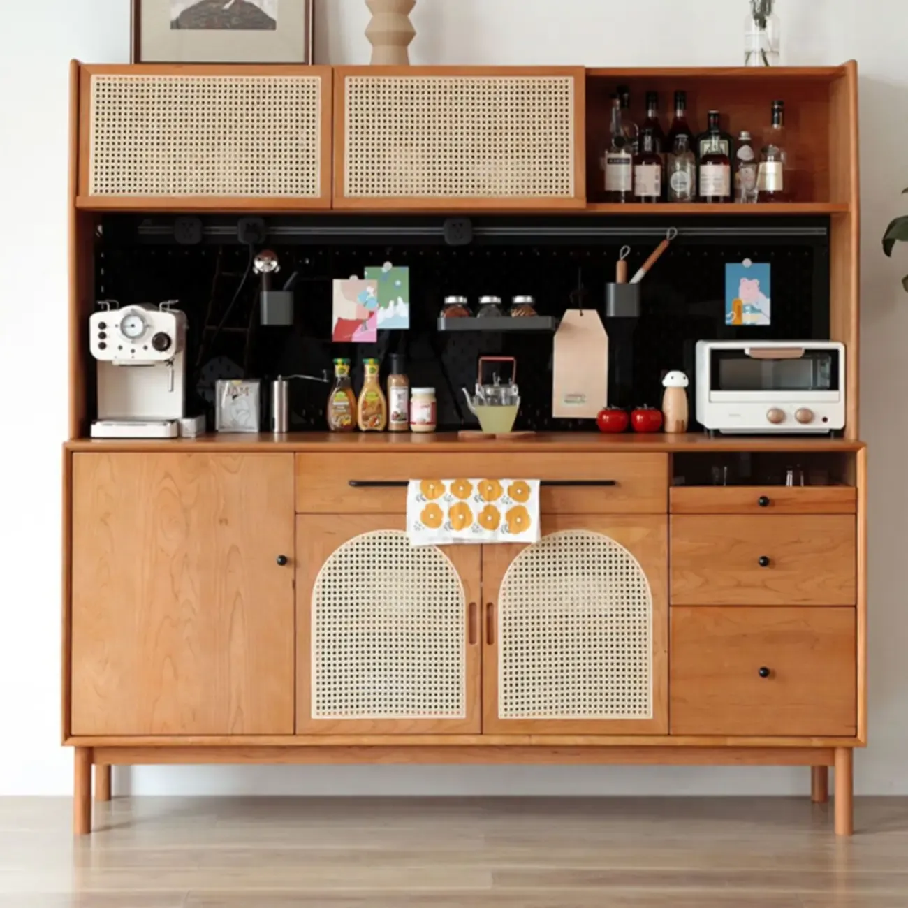 Modern Pine Cherry Wood Narrow Kitchen Sideboard Image - 5