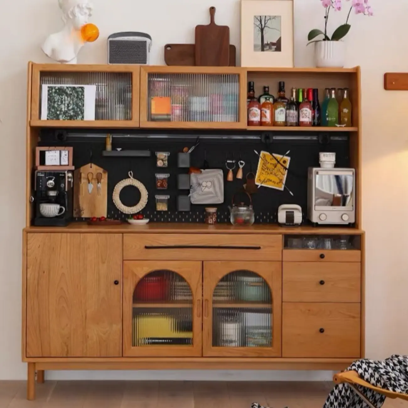 Modern Pine Cherry Wood Narrow Kitchen Sideboard Image - 7 | homeyfad