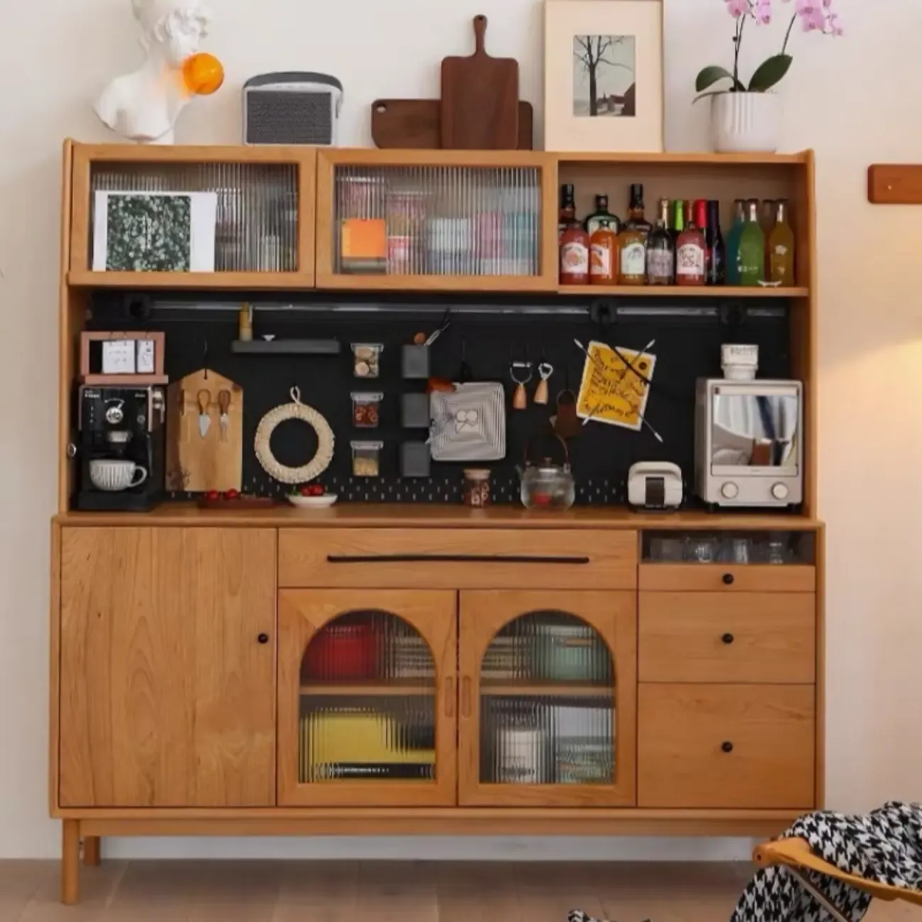 Modern Pine Cherry Wood Narrow Kitchen Sideboard Image - 7