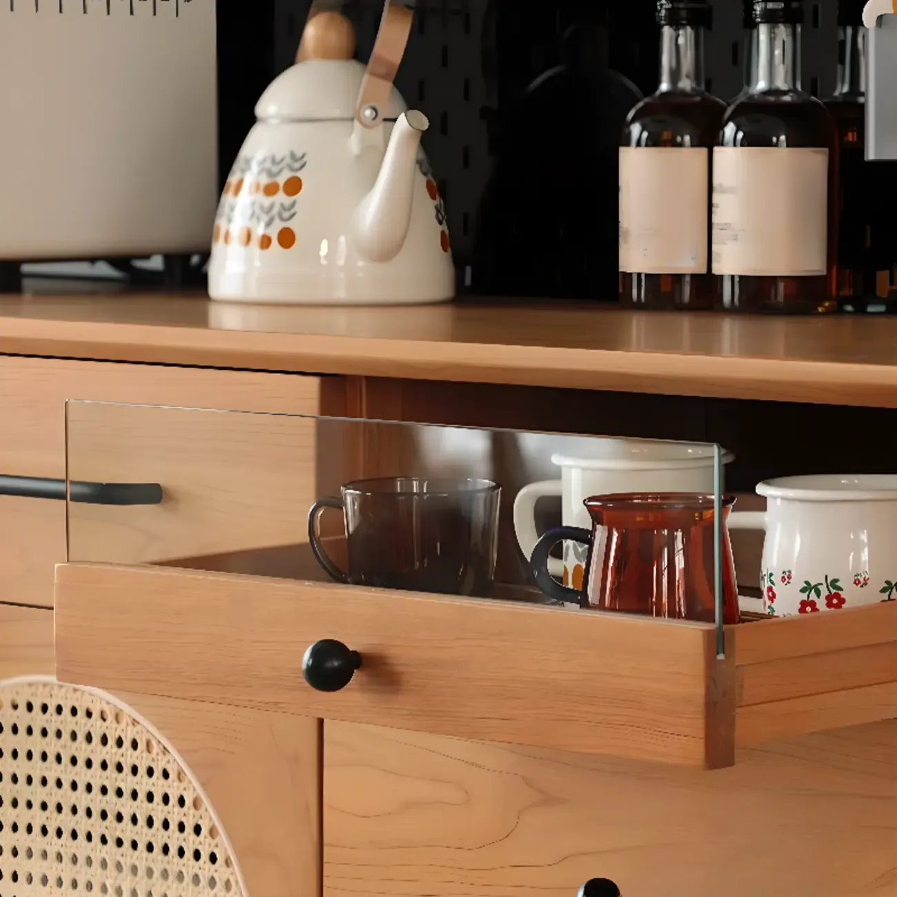 Modern Pine Cherry Wood Narrow Kitchen Sideboard Image - 8