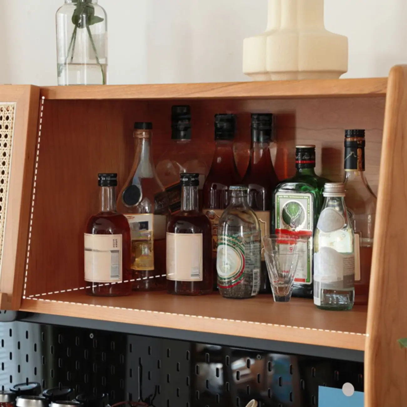 Modern Pine Cherry Wood Narrow Kitchen Sideboard Image - 11 | homeyfad