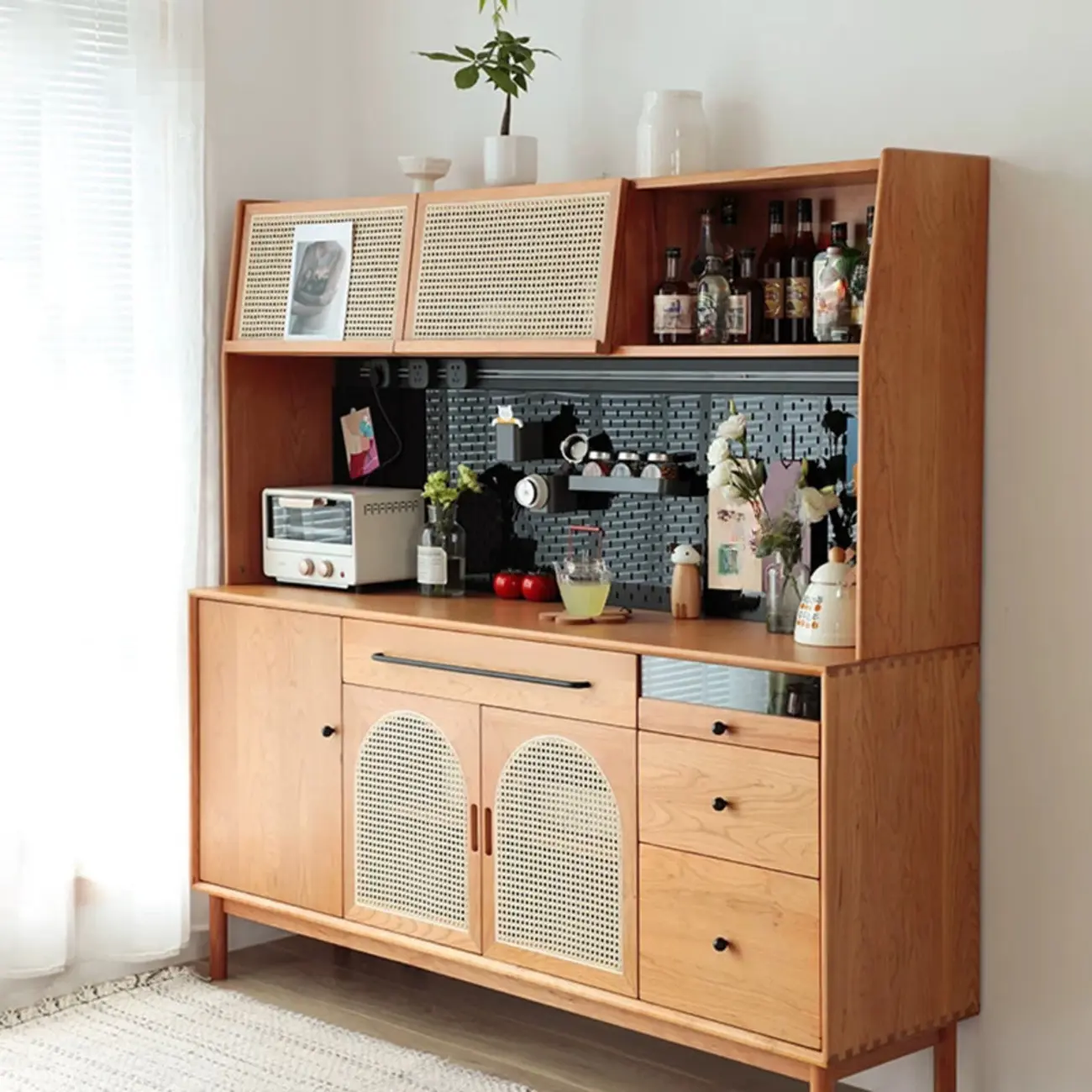 Modern Pine Cherry Wood Narrow Kitchen Sideboard Image - 12 | homeyfad