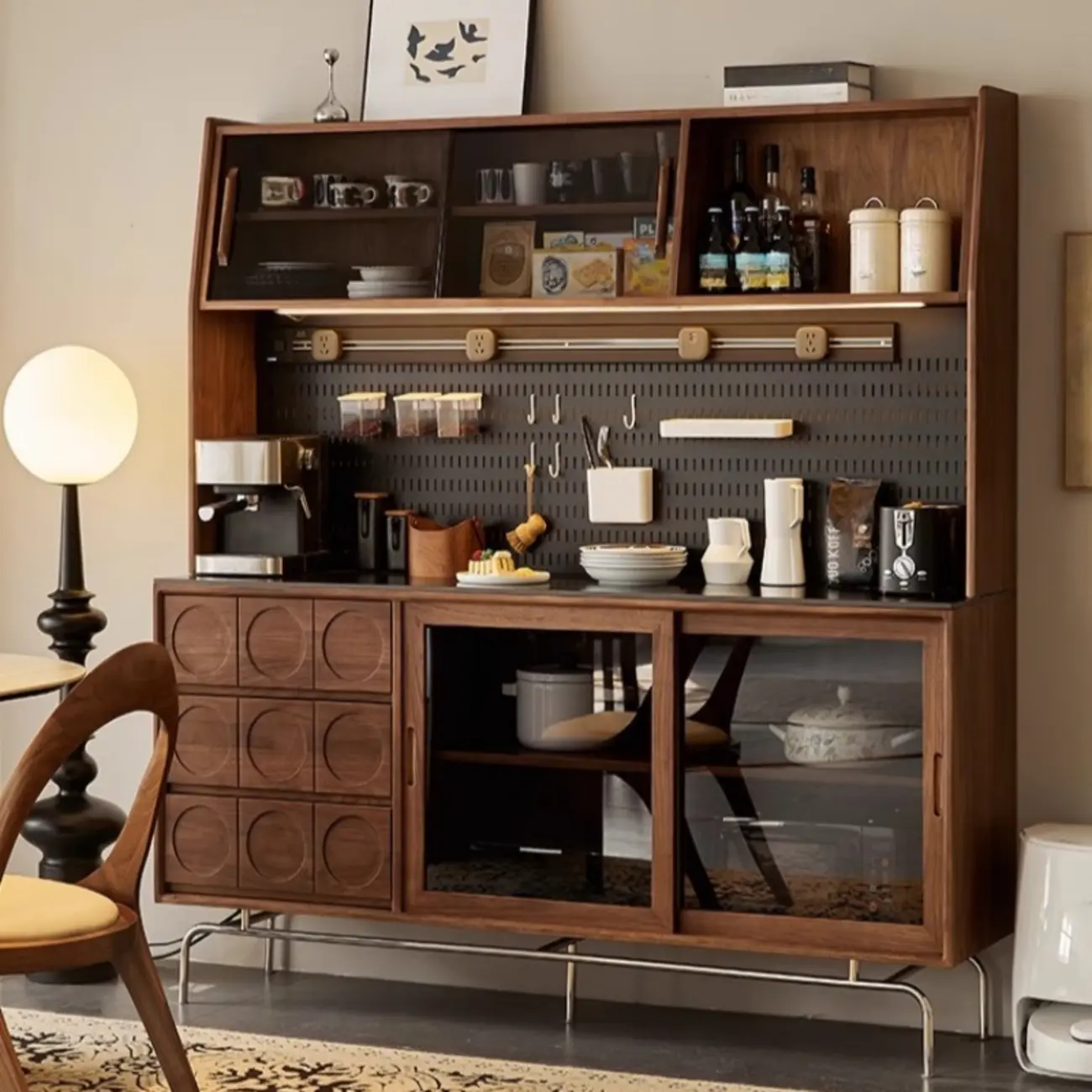 Modern Wood Buffet with Stone Countertop and Sliding Doors Image - 1 | homeyfad