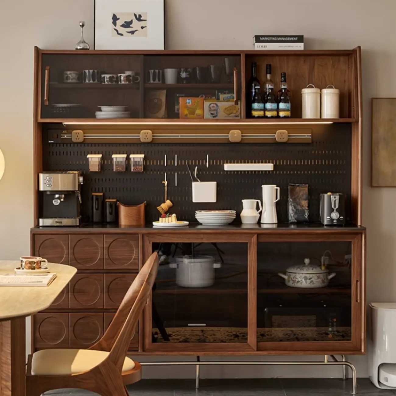 Modern Wood Buffet with Stone Countertop and Sliding Doors Image - 2 | homeyfad