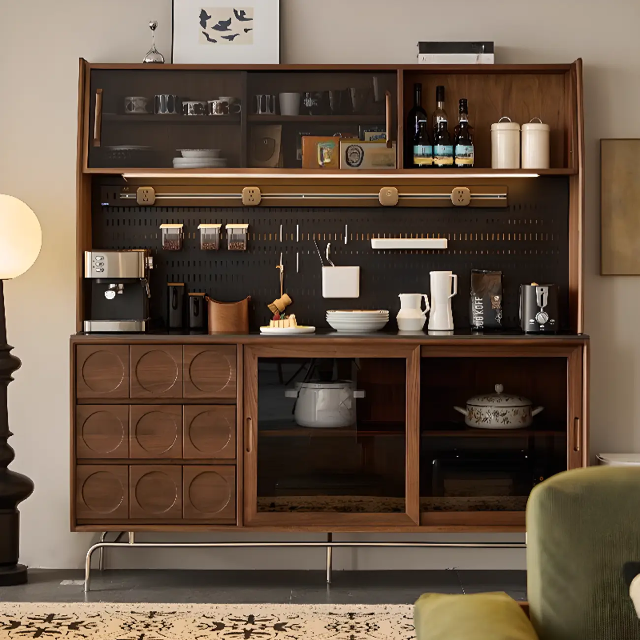 Modern Wood Buffet with Stone Countertop and Sliding Doors Image - 3 | homeyfad