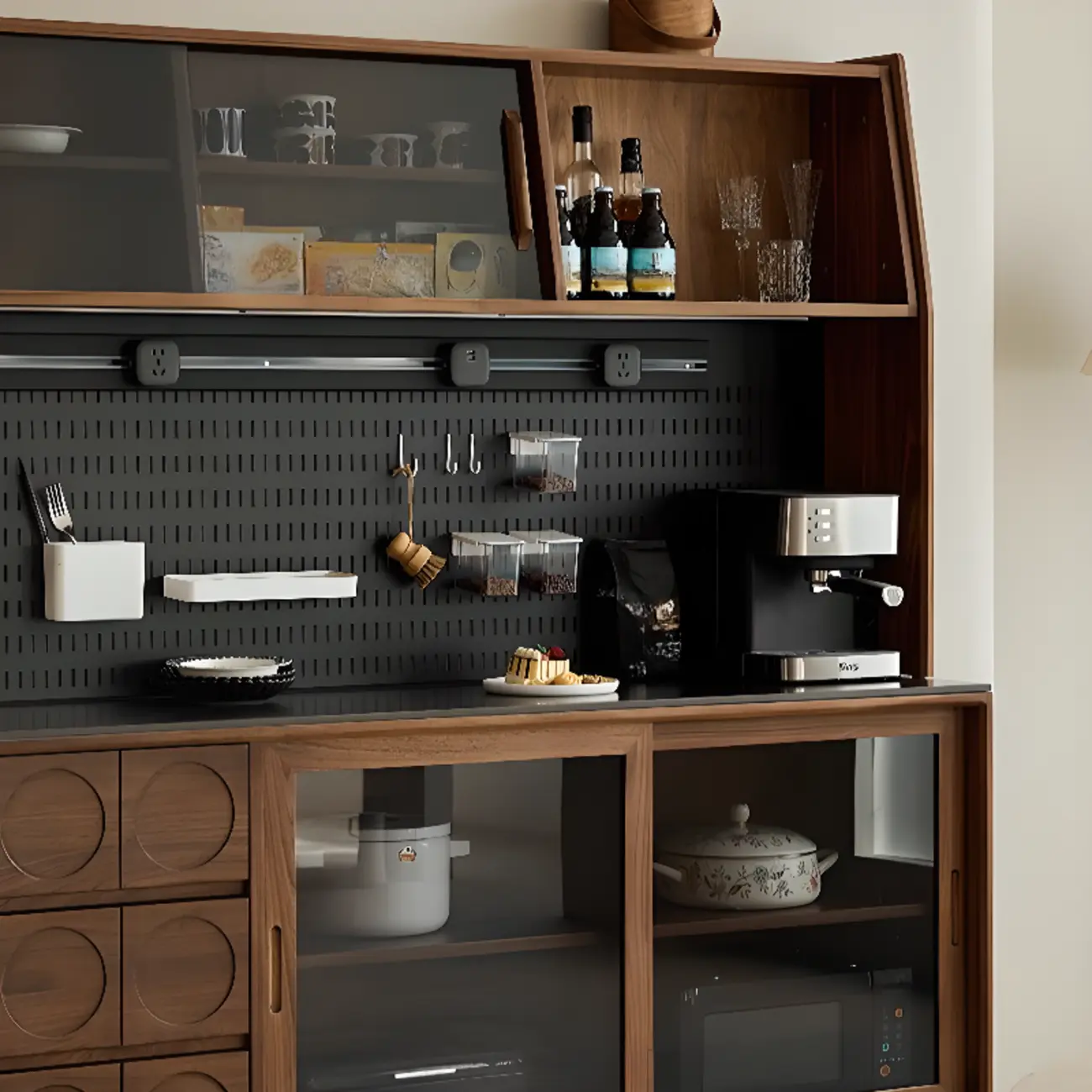 Modern Wood Buffet with Stone Countertop and Sliding Doors Image - 8 | homeyfad