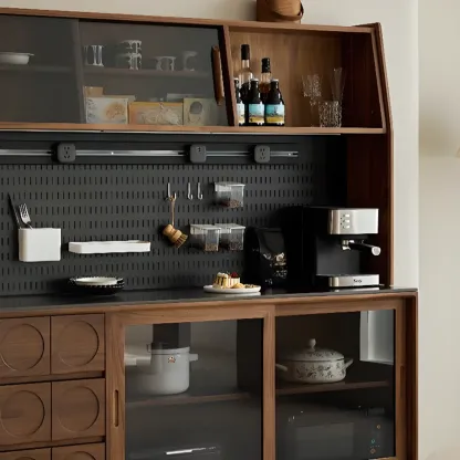 Modern Wood Buffet with Stone Countertop and Sliding Doors Image - 8