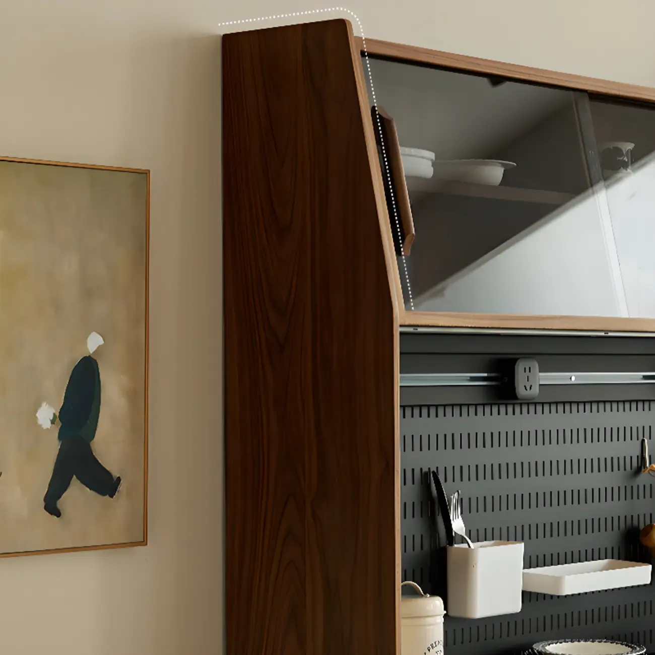 Modern Wood Buffet with Stone Countertop and Sliding Doors Image - 9