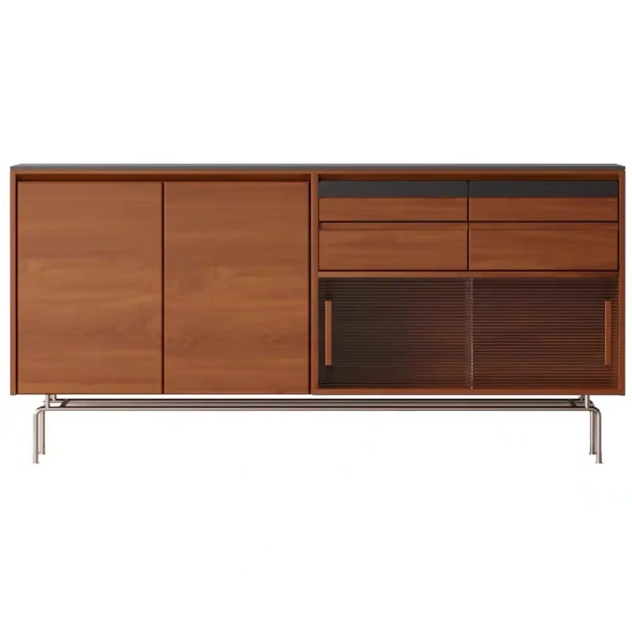 Modern Pine Cherry Wood Sliding Doors Buffet Image - 4 | homeyfad