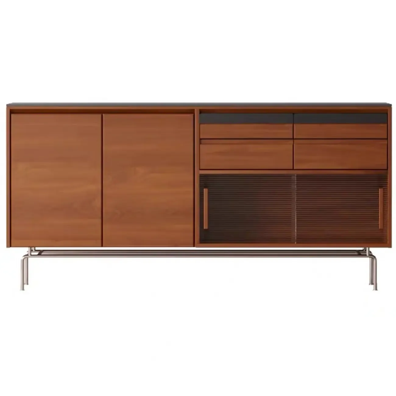 Modern Pine Cherry Wood Sliding Doors Buffet Image - 4