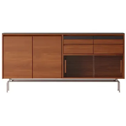 Modern Pine Cherry Wood Sliding Doors Buffet Image - 4