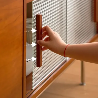 Modern Pine Cherry Wood Sliding Doors Buffet Image - 6