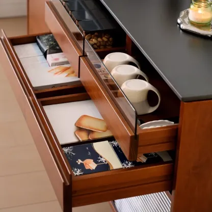 Modern Pine Cherry Wood Sliding Doors Buffet Image - 7