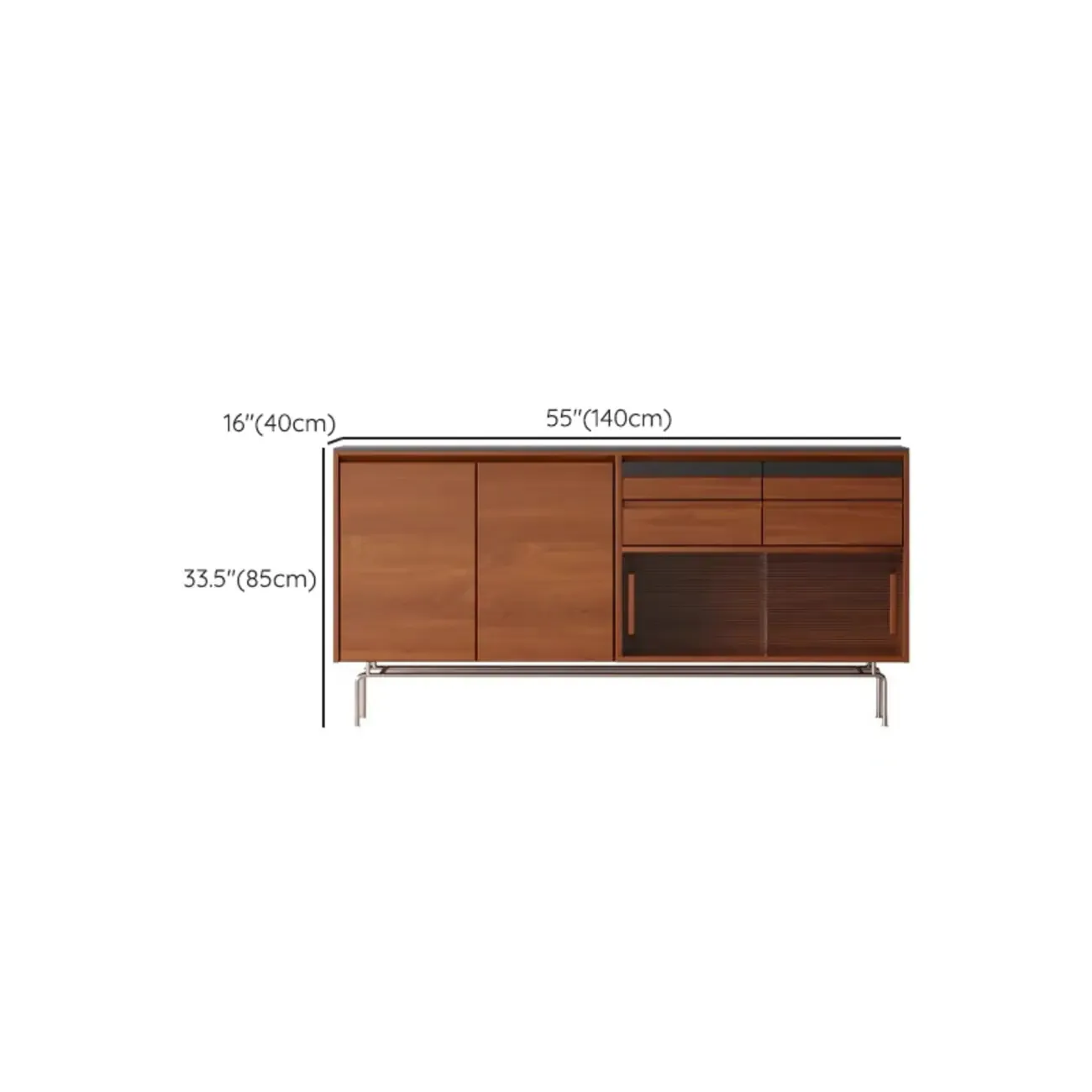 Modern Pine Cherry Wood Sliding Doors Buffet Image - 10