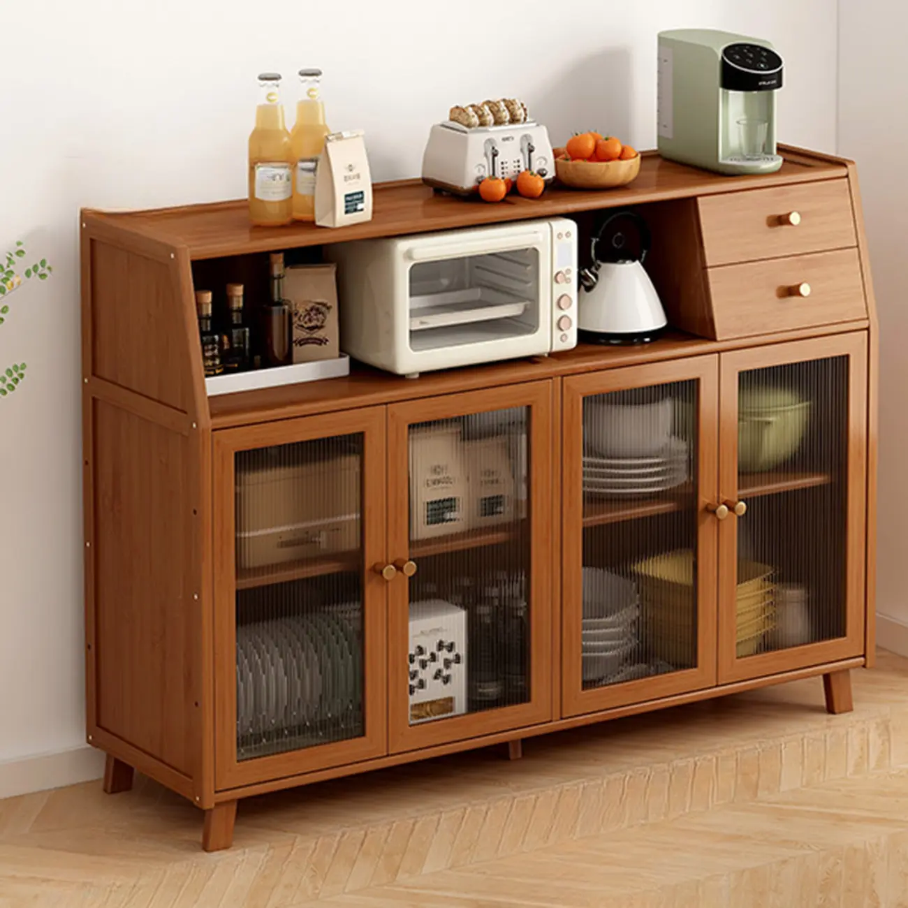 Modern Bamboo Narrow Buffet with Ample Storage Image - 1 | homeyfad