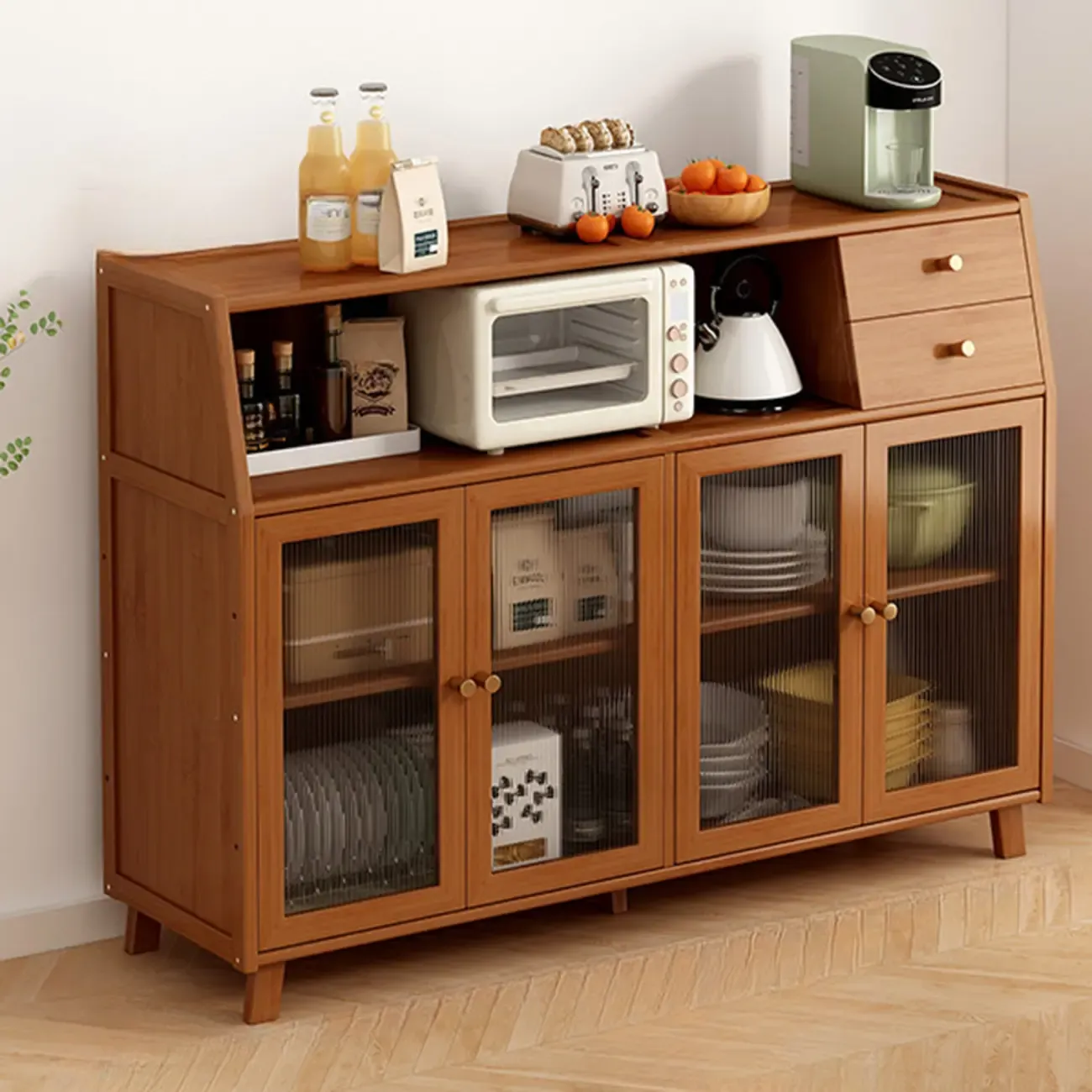 Modern Bamboo Narrow Buffet with Ample Storage Image - 1