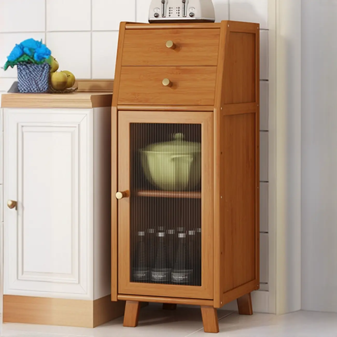 Modern Bamboo Narrow Buffet with Ample Storage Image - 2 | homeyfad
