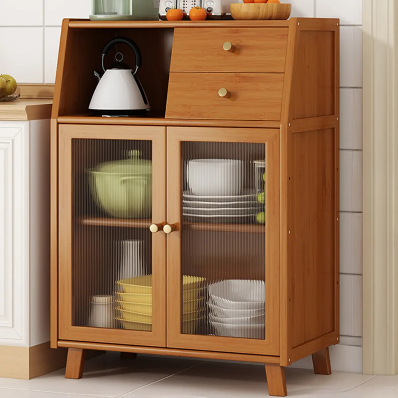 Modern Bamboo Narrow Buffet with Ample Storage Image - 4 | homeyfad