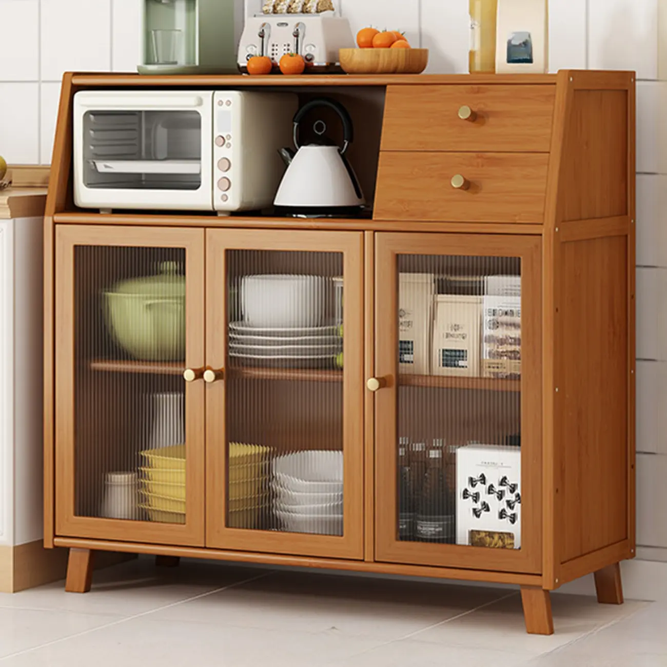 Modern Bamboo Narrow Buffet with Ample Storage Image - 6 | homeyfad