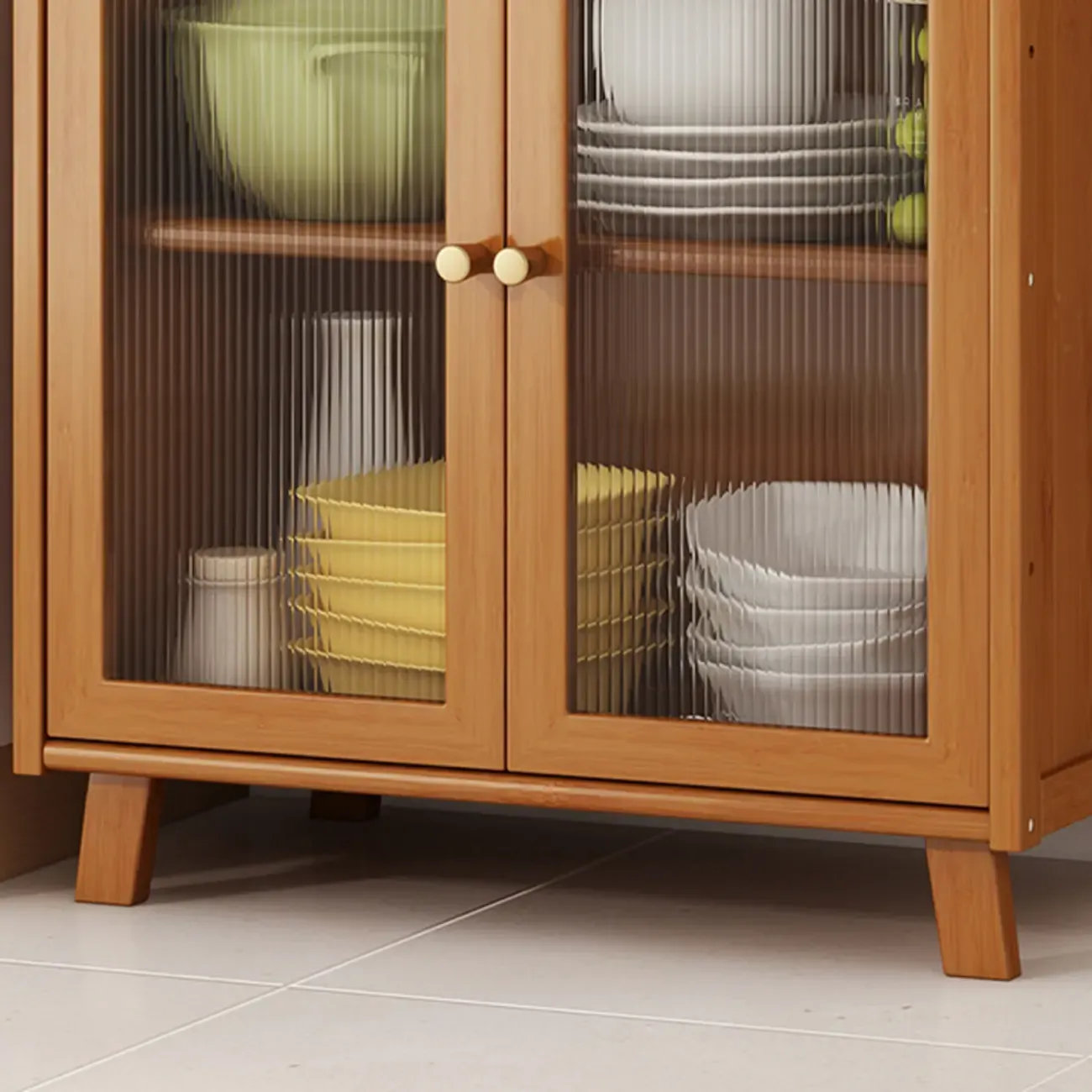 Modern Bamboo Narrow Buffet with Ample Storage Image - 7