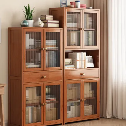 Modern Bamboo Narrow Storage Sideboard with Cabinets Image - 1